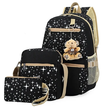 

Preppy style 3pcs/set girls school bags for teenagers printing canvas women's backpack mochila feminina travel bag men backpacks