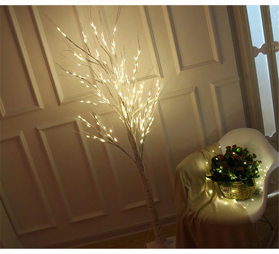 Árvore de Bétula Festival para Casa Luz da Noite Decorações Lâmpada Prata Moderno Férias Fadas 170cm ue Eua Plug Usb Guirlanda Led 17 Luzes noturnas