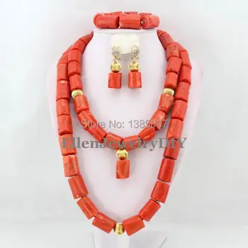 

Big Nigerian wedding african beads jewelry sets for brides Coral Necklace Bracelet Earrings red cheap fashion jewelry sets T1808