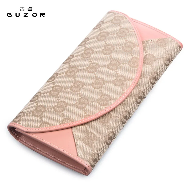 GUZOR Genuine Leather Snap Long Purse Luxury Brand Designer Womens Wallets and Purses Women ...