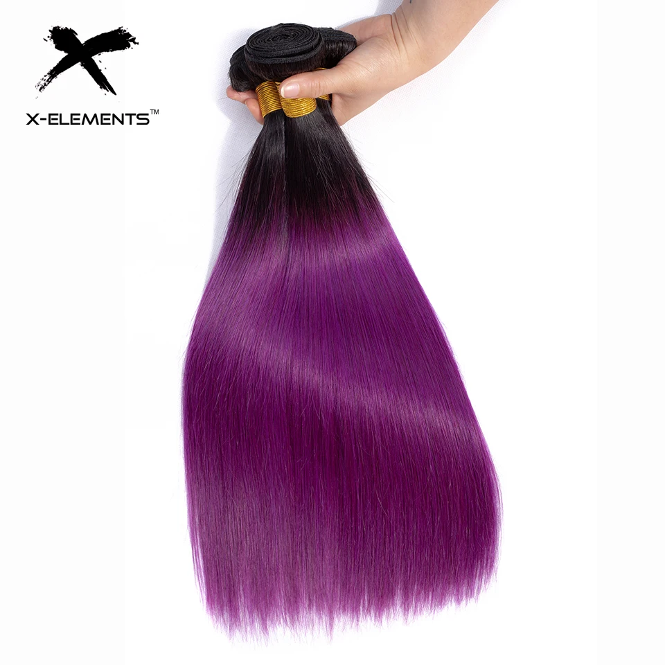  X-Elements Colored Human Hair Bundles T1B Purple27 30 39J Ombre Straight Hair Weaves Non-Remy Brazilian Hair Extensions 1 Pc (18)