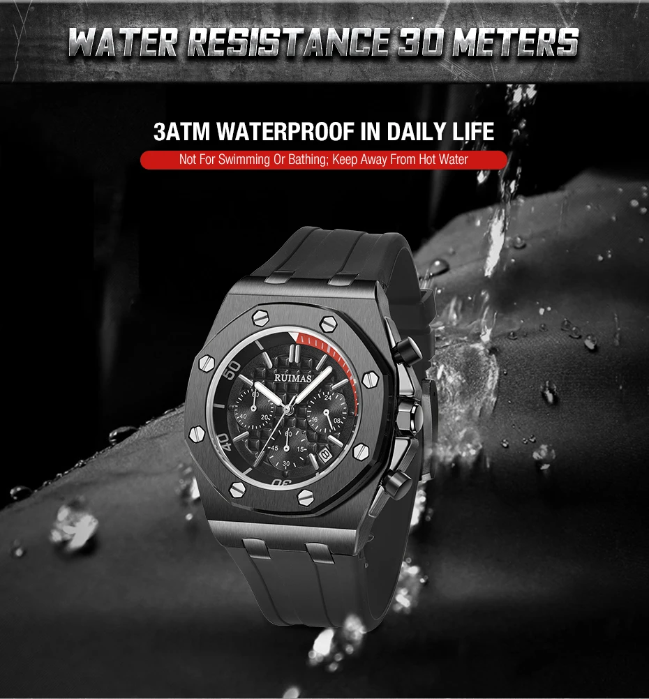 RUIMAS Chronograph Men Sport Watch Fashion Silicone Army Military Watches Relogio Masculino Quartz Wrist Watch Clock Men