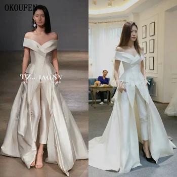 

Hot Long Evening Dresses with Pants 2019 Red Ivory Jumpsuits robe de soiree vestidos de fiesta de noche abiye Formal Party Gowns