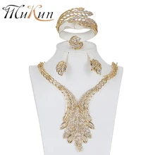 MUKUN indiano Set di Gioielli Per Le Donne di Nozze Beads Africani Insieme Dei Monili dubai Oro degli orecchini Della Collana per le donne Nigeriano Gioielli(China)