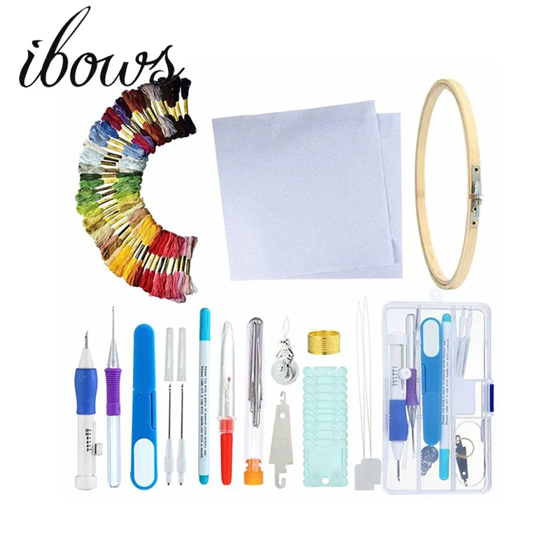 

IBOWS Magic DIY Embroidery Pen Knitting Sewing Tool Kit Punch Needle Set Threads Plastic+Steel Home Decoration DIY Sewing Tools
