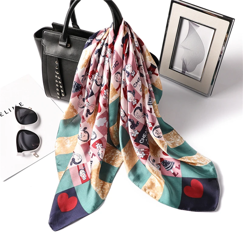 

2019 New Scarf Women Silk Square Office Lady Hair Neck Scarfs Fashion Print Foulard Neckerchief Bag Head Shawl