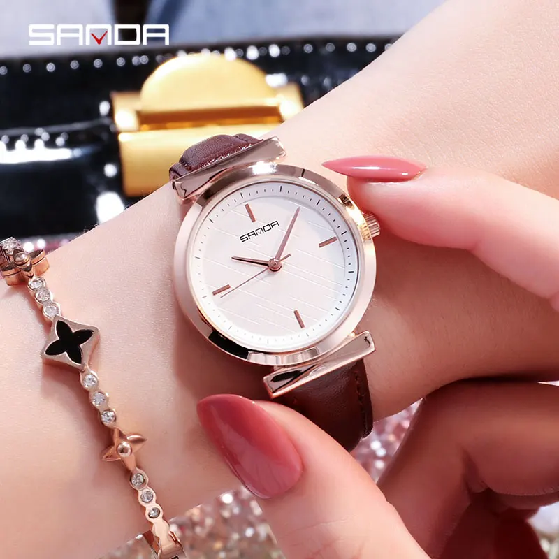 

SANDA 2018 Veins Dial Design Ladies Watches Fashion Dress Quartz Watch Women Popular Brand Leather Wristwatch