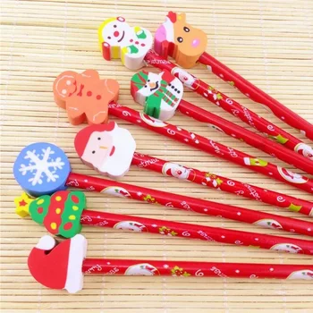

5pcs/lot Merry Christmas series HB wooden Pencil with eraser new funny children students wood gifts office school supplies