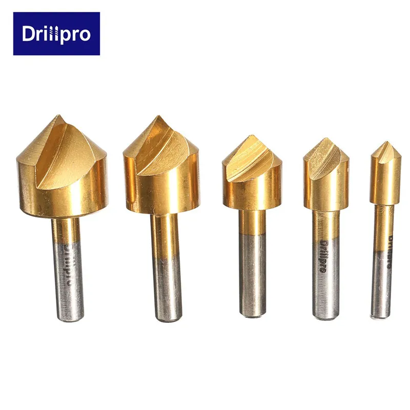 Drillpro 5 шт. Метрическая Зенковка сверло 90 градусов Одна Флейта кромка фаска 6 мм-19 мм Высокоуглеродистая сталь деревообрабатывающий инструмент