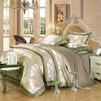 

YeeKin 100% Cotton 3D Jacquard Wedding Bedding Sets King Queen Luxury Satin jacquard Lace Hotel Bedspreads Duvet Cover Sheet