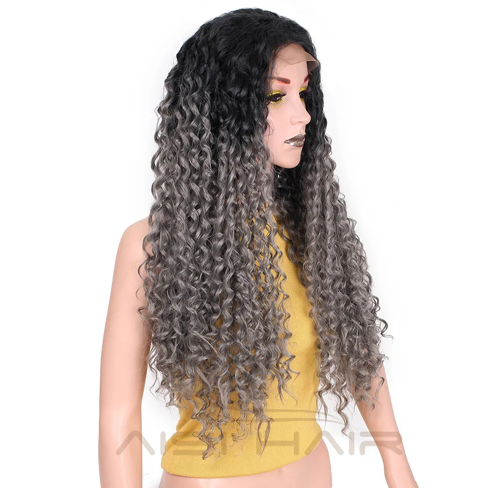 I's a wig Long Omber серый кудрявый парик 22 дюйма синтетические передние парики на кружеве для женщин детские плетеные волосы Температурное волокно