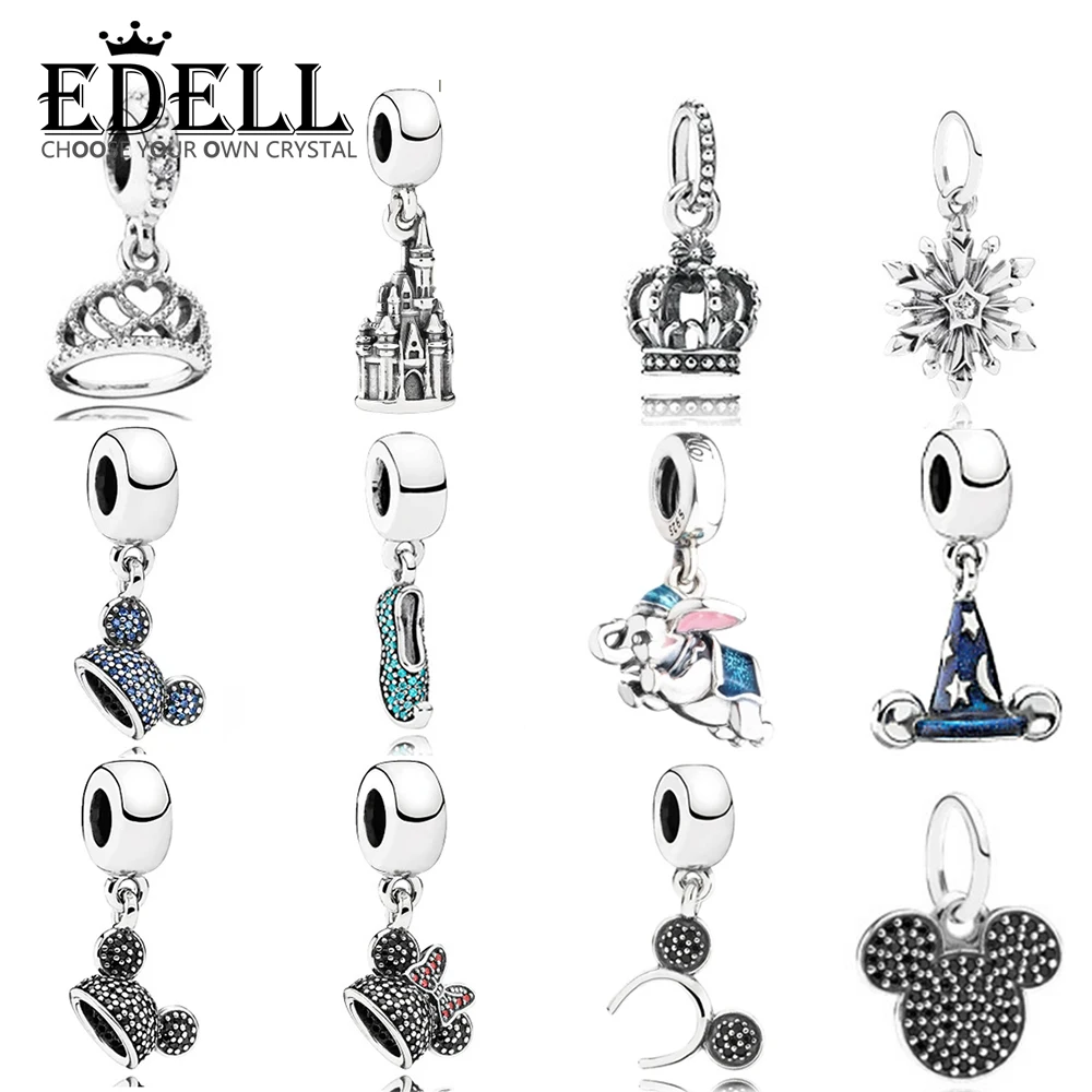 

EDELL 100%925 Silver Fashion Pendant Crown Castle Snowflake Snow Ballet Shoes Pig Magic Hat Pendant DIY Necklace Gift