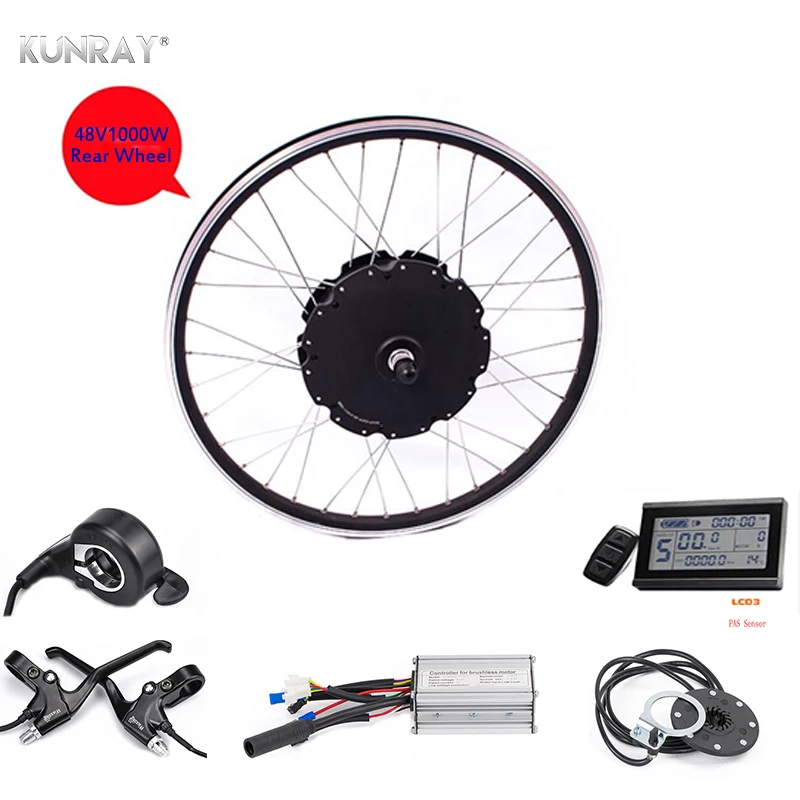 

KUNRAY Electric Bicycle Kit Brushless Motor With ALUMINIUM RIMS DOUBLE WALL 48V 1000W DC Non-Gear Motor Rear Wheel Conversion