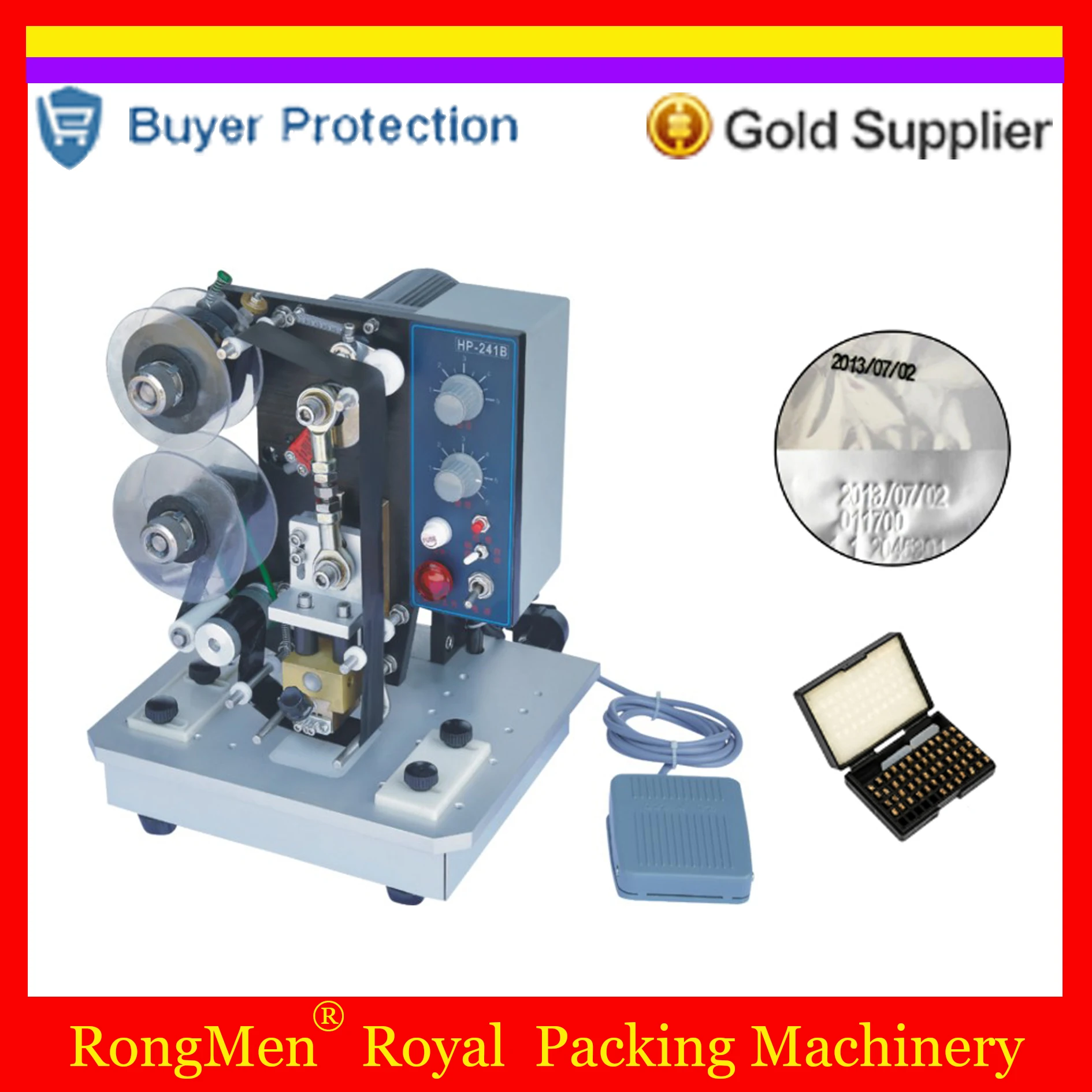 Semi Automatic Hot Stamp Coding Machine Ribbon Character Code Printer