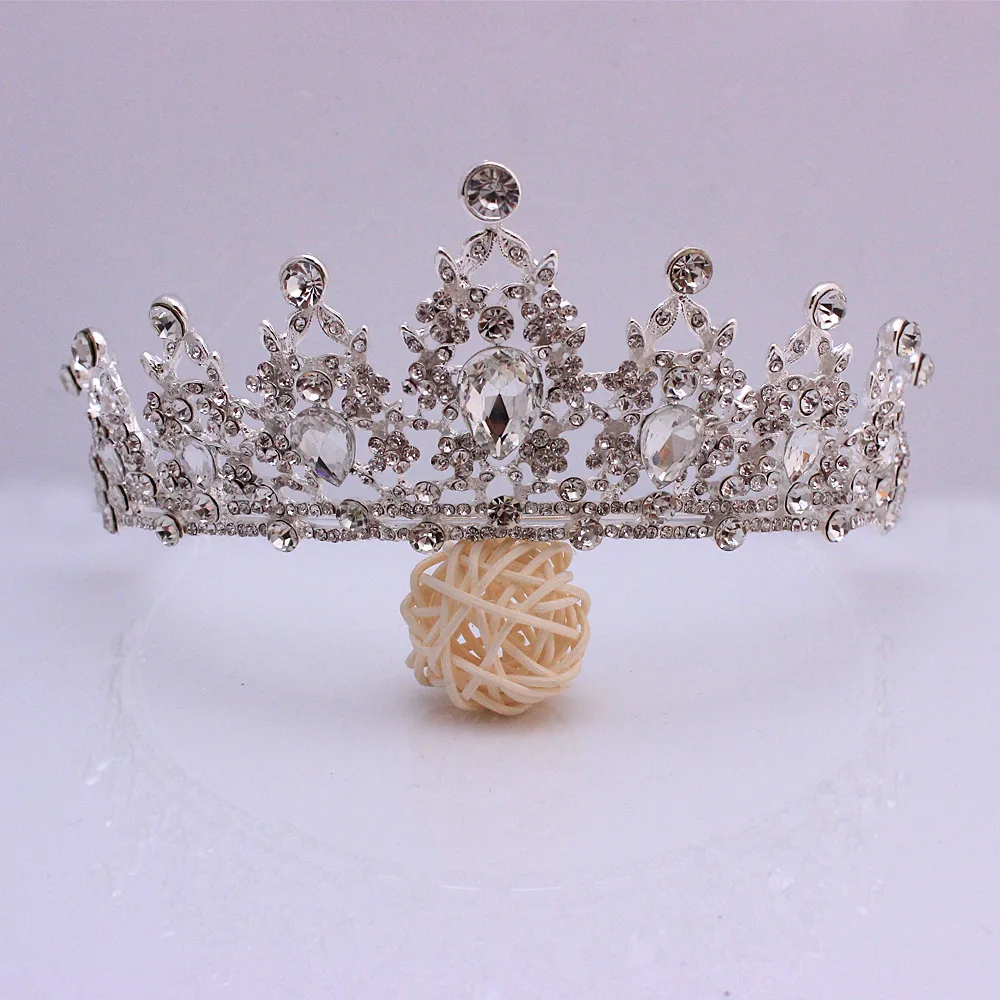 Bridal Tiara Wedding Hair Accessories Rhinestone Crown Round Symmetric Tiara Crown Wedding Pageant (Silver) (6)