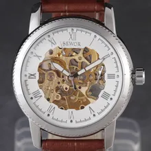 SEWOR часы мужские роскошные из нержавеющей стали автоматические механические скелетные наручные часы мужские серебряные кожаные спортивные наручные часы в деловом стиле