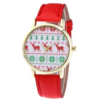 

Christmas Pattern Women Round Dial Quartz Soft Leather Strap Minimalist Ultrathin Wrist Watches Best Gift