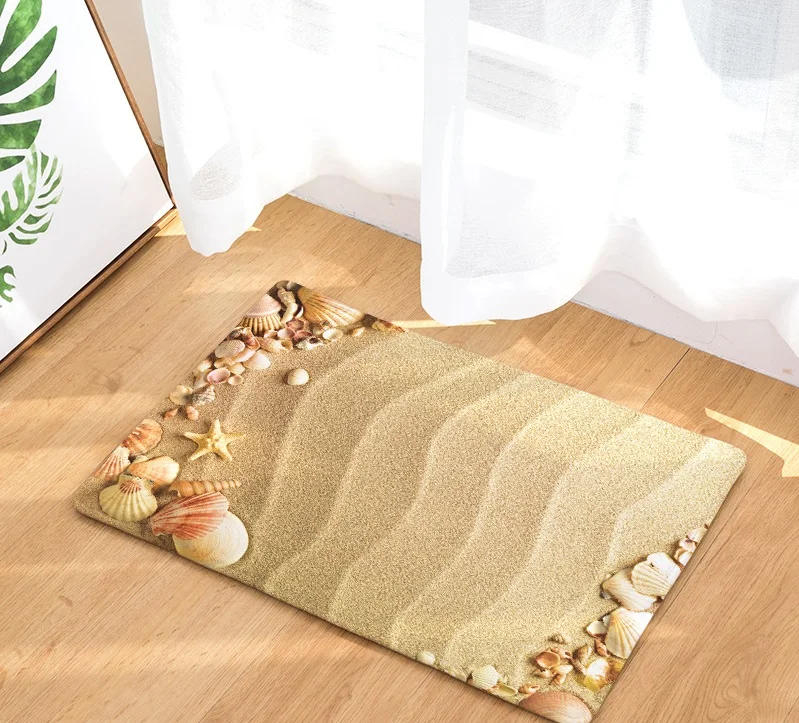 

CAMMITEVER Beach Sandy Shells Sea Star Summer Holiday Style Rug Anti-Slip Doormat Home Decor Door Mat Floor Living Room Carpet
