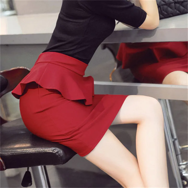 Neophil/ женские офисные зимние мини-карандашные юбки с оборками, тонкие черные женские юбки с высокой талией, большие размеры, рабочая одежда S8412