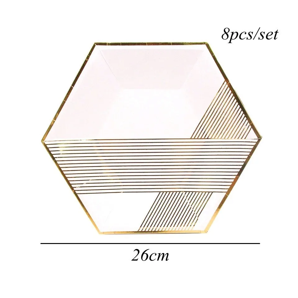 1 Набор, белый золотой мраморный бумажный стаканчик/тарелки/салфетки, одноразовый набор посуды, украшение стола для свадебной вечеринки - Цвет: 8pcs whitegold plate
