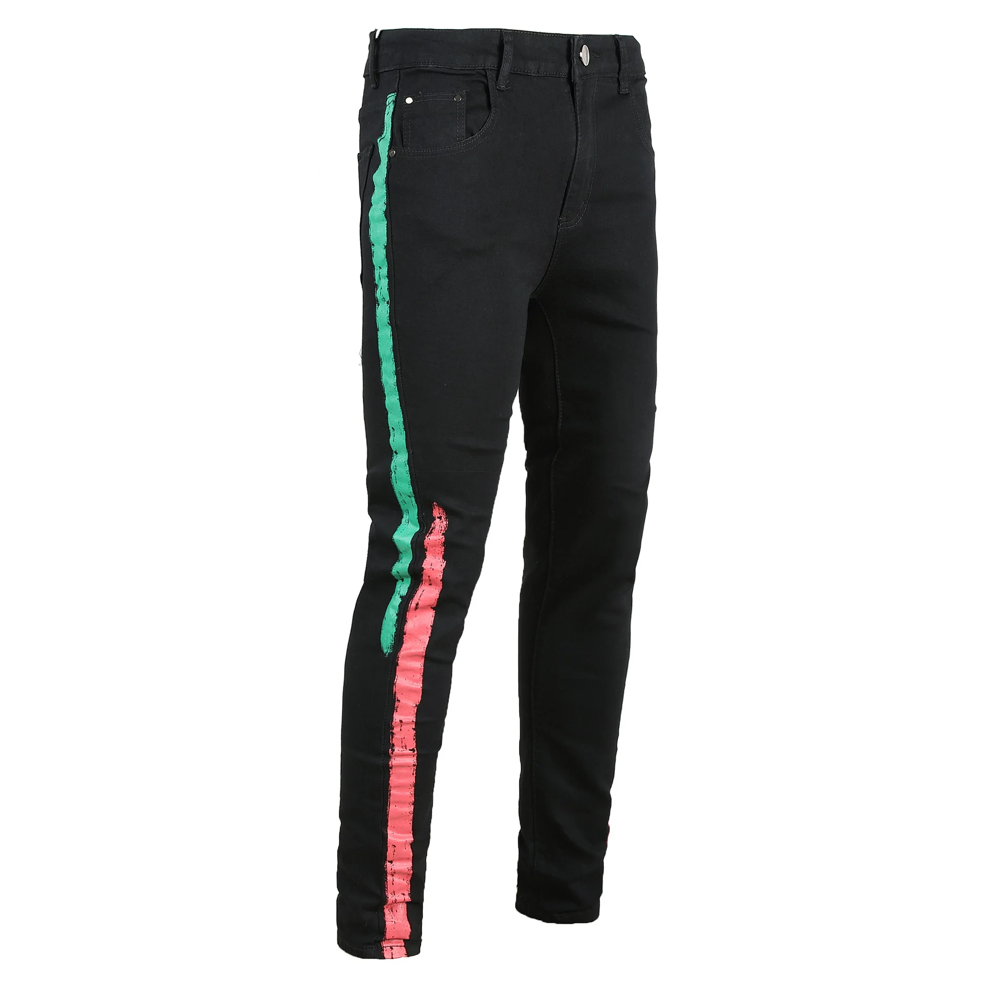 NXH 2019 двойной Цвет в полоску обтягивающие мужские джинсы стрейчевый облегающий деним Longpants уличной моды черные брюки