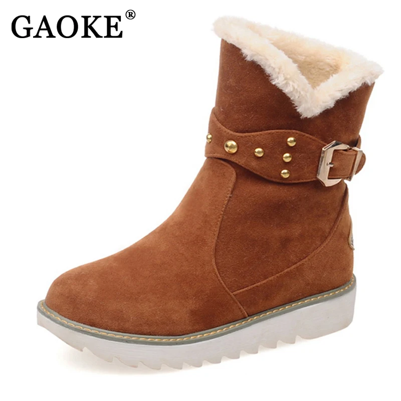 Tan Brown Faux Leather Buckle Strap Round Toe Fashion Mid Calf Boots Classified