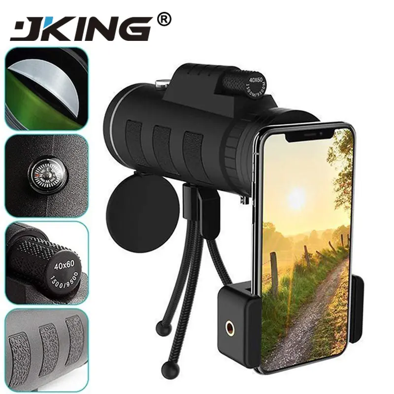 

Lens for phone 40X60 Zoom for Smartphone Monocular Telescope Scope Camera Camping Hiking Fishing with Compass Phone Clip Tripod