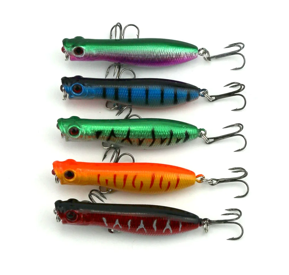HENGJIA 20pcs 60mm Diving Hard Lures Baits Popper Fishing Lure Bait 6CM 5G 8 hooks top water