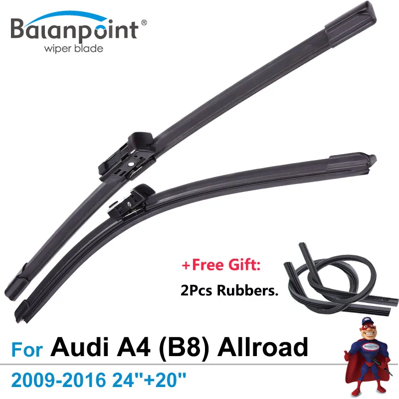 2Pcs Wiper Blades + 2Pcs Free Rubbers for Audi A4 (B8) Allroad 2009