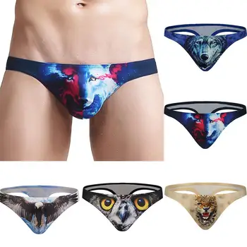 

2019 Hot 3D Animal Print Men U Convex Bulge Pouch G-string Thongs Low Rise Underwear Bikini Briefs Underwear