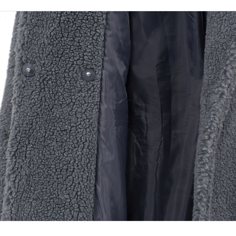 2018 Winter Coat Women Turn-down Collar Long Sleeve Covered Button Loose Long Lamb Coats Outerwear casaco feminino