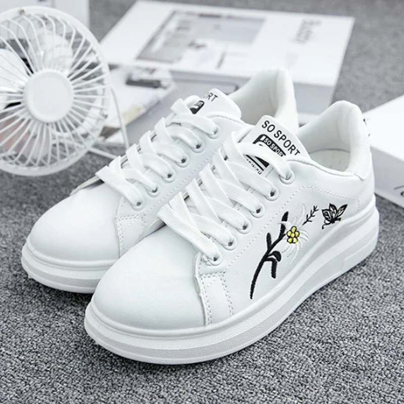 

LOOZYKIT Women Sneakers Breathble Vulcanized Shoes Pu Leather Platform Lace Up Casual White Tenis Feminino Zapatos De Mujer
