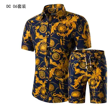 

OEM Short Sleeve Polo Shirt 2 Piece Men Set Suit Casual Shorts Camo Golden Sport Wear Floral Beach Hawaiian Shirt Print Graphic