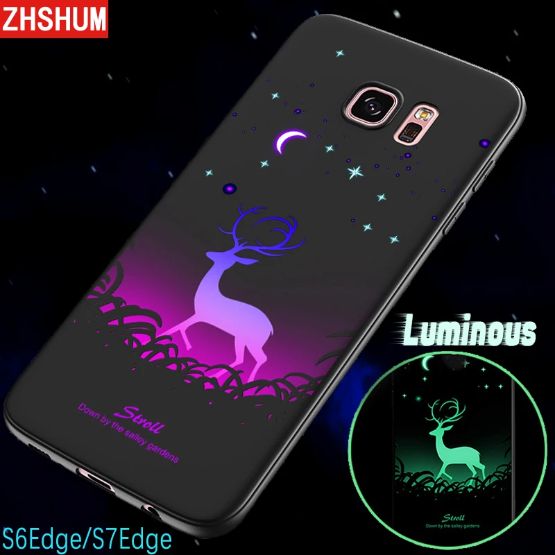 3D Luminous Case for Samsung Galaxy S7 S6 Edge Soft Silicone Light Pattern Black Full Back Cover |