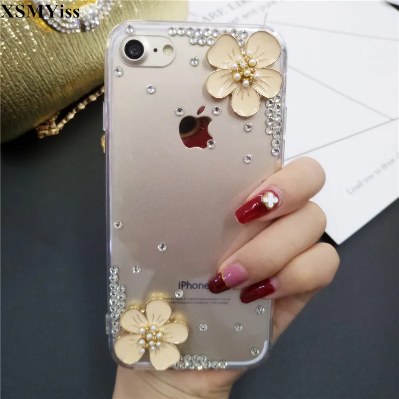 

3D Clear Bling Flower Crystal Rhinestone Diamond Pearl Case Cover For Samsung j5 j7 j4 j6 j8 A5 A7 A9 A8 A6 PLUS 2017 2018 A80