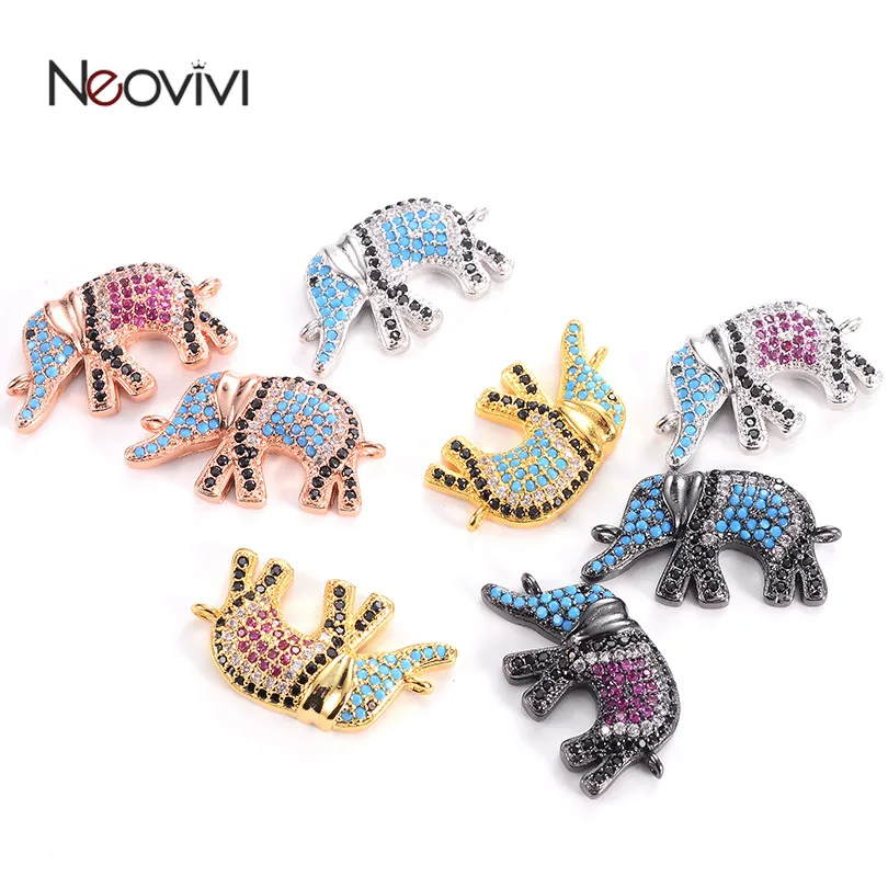 Neovivi Elephant Charms Pave Colorful Zircon Copper Animal Charm for Jewelry Making Classic Connector Bracelets DIY Findings | Украшения и