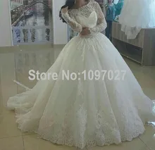 New Ball Gown Victorian Gothic Wedding Dress Sweep Train Long Sleeve Lace Appliqued Wedding Gown AS31
