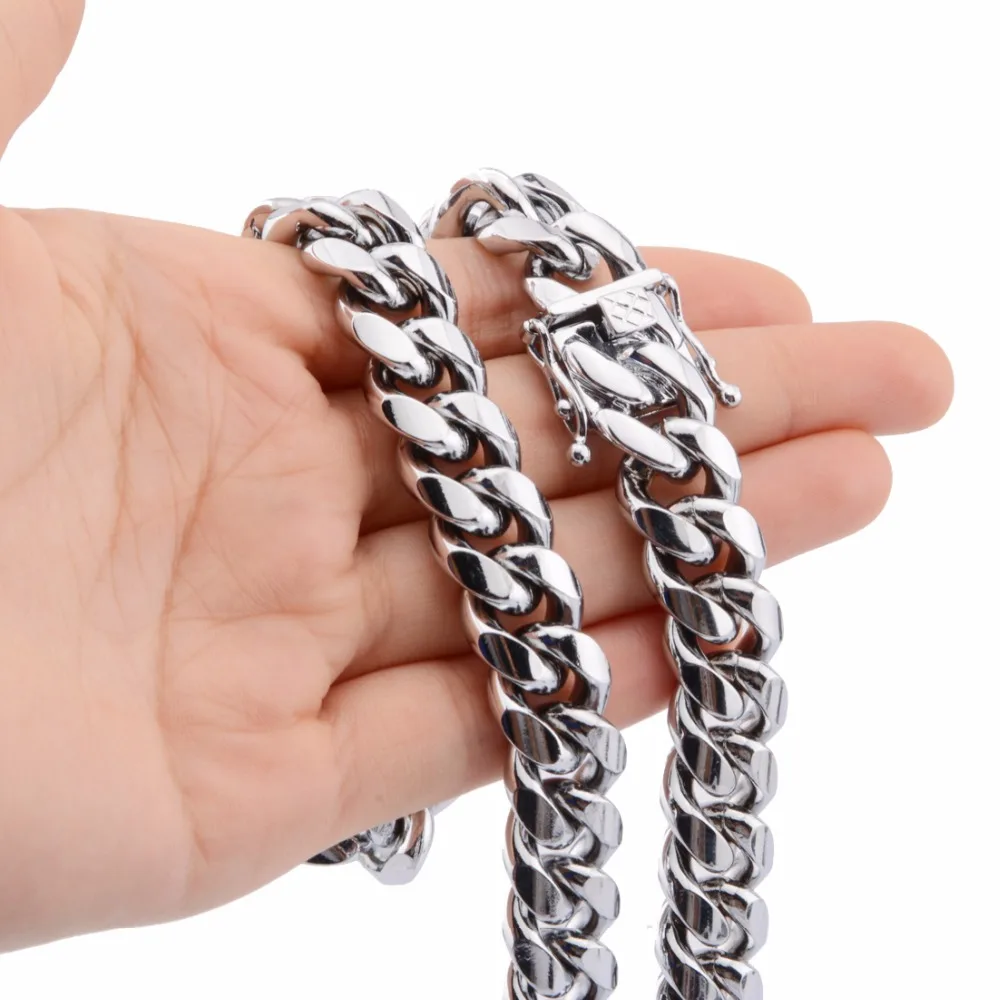 8-18mm Wide 8-40inch Length Men's Silver Color Stainless Steel Miami Curb Cuban Link Chain Necklace Fashion Jewelry Gift