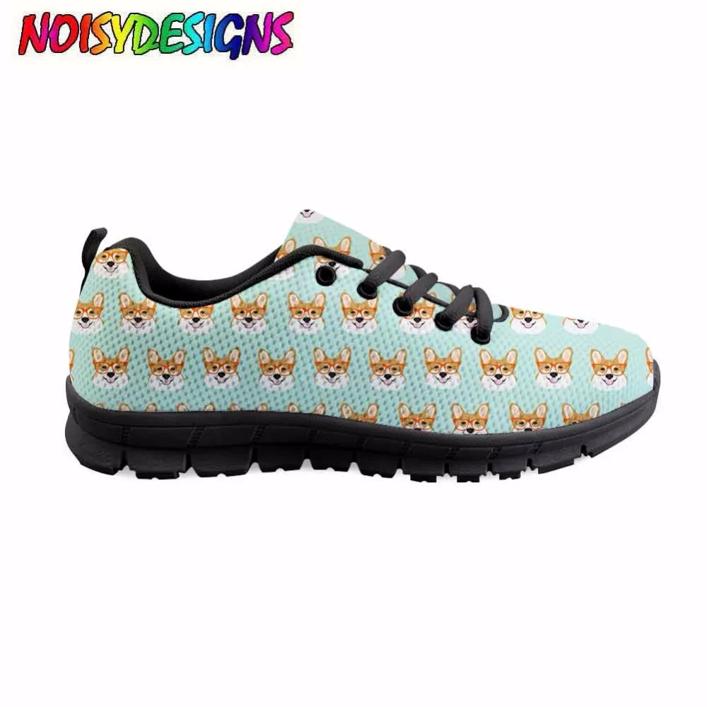 Cute corgi Dog florals flowers dog Printed Women's Flats Shoes Lace-up Comfortable Breathable Casual Shoes Woman Flat Shoes Girl