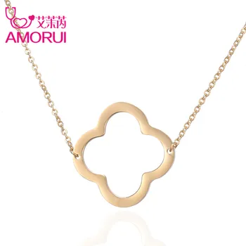 

AMORUI Women Hollow Clover Collier Femme Statement Necklace Rose Gold/Gold/Silver Color Jewelry Collares Necklaces