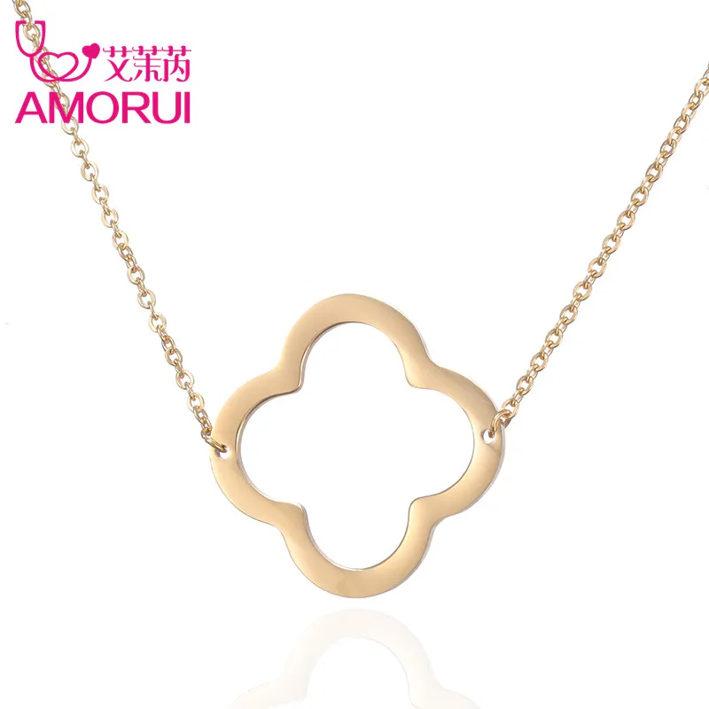 Женское колье с полым клевером AMORUI яркое ожерелье цвета розового золота/серебра