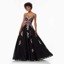 Stylish Black Two piece prom font b dress b font floral embroidered appliques Lace font b