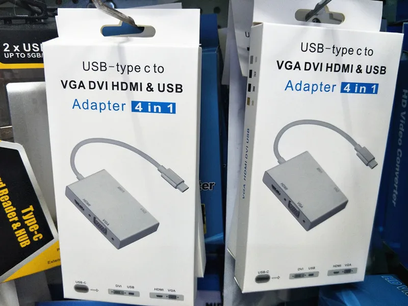 

4 in 1 USB 3.1 Type-C USB-C to DVI HDMI VGA USB 3.0 Adapter Cable For Laptop Notebook