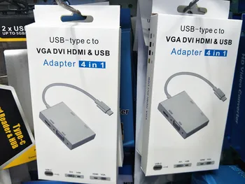 

4 in 1 USB 3.1 Type-C USB-C to DVI HDMI VGA USB 3.0 Adapter Cable For Laptop Notebook