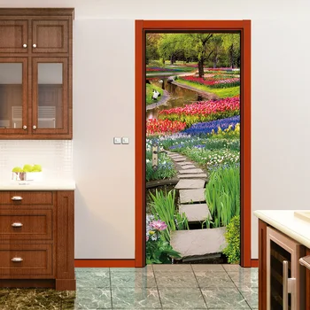 

Flower Floral Park Road Washroom Bathroom Door Stickers Toilet Decals Vinyl Stickers Washroom Murals