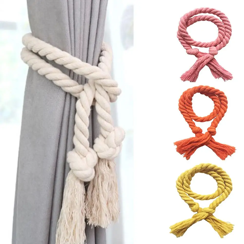 

Durable Solid Color Curtains Tieback Strap Buckle Holder Hand Weaving Cotton Linen Rope Curtain Tieback Rope Accessories