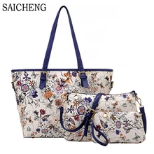 SAICHENG 3 Sets Mujeres Bolsos Étnicos Nacionales Flores Bolsas de Mensajero Verano Compuesto España Mujer Bolsos de Neverfull Bolsa China