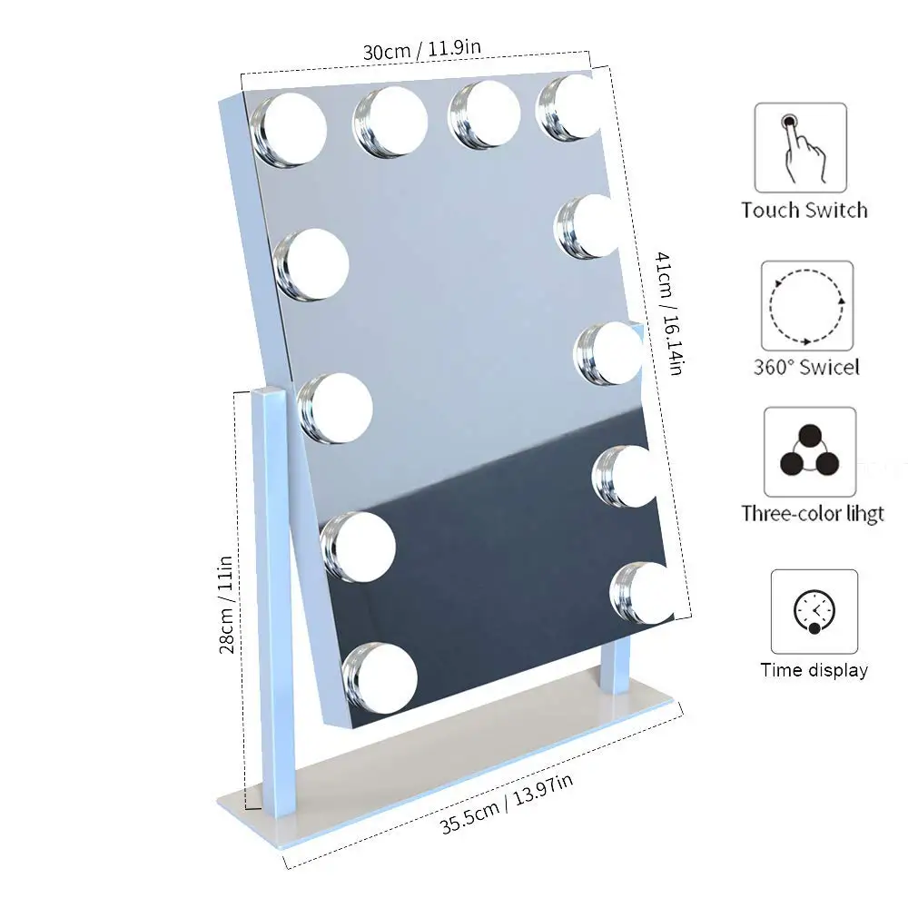 

12 LED Bulbs Makeup Mirror Light Hollywood Bluetooth Speaker Digital Clock Touch Adjustable Mirror Lights for Lighting Cosmetic