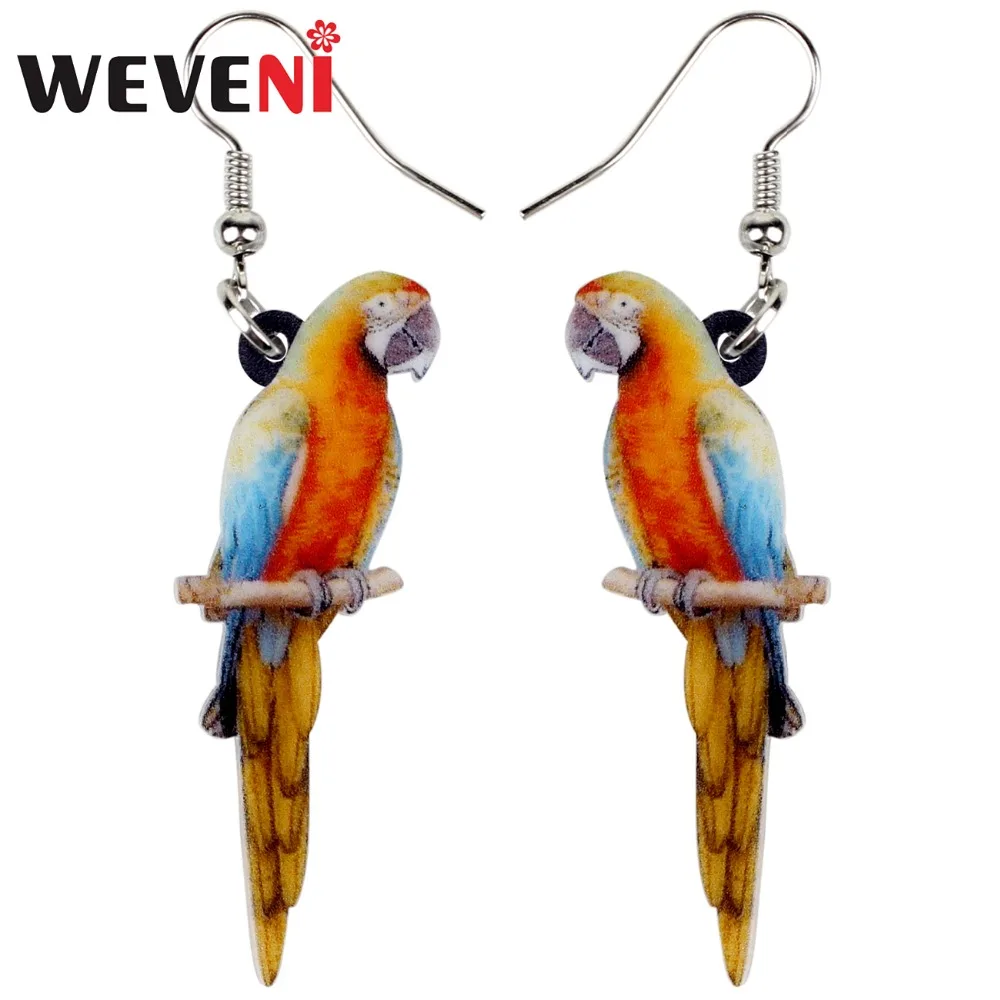 

WEVENI Acrylic Novelty Floral Resting Parrot Bird Earrings Big Long Dangle Drop Tropic Animal Jewelry For Women Girl Teens Gift