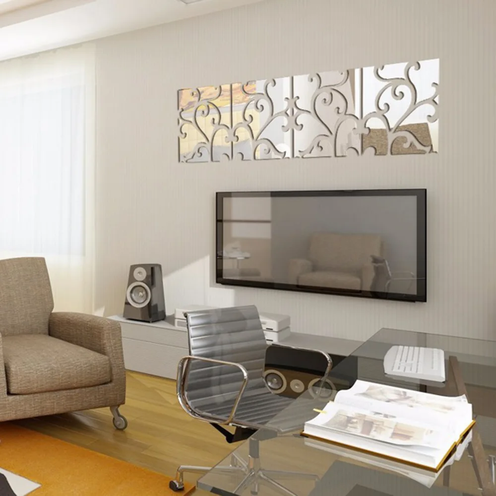 Fashion 12PCS//Lot Hot 3D Mirror Wall Sticker Home DIY Accessories Living Room Ba